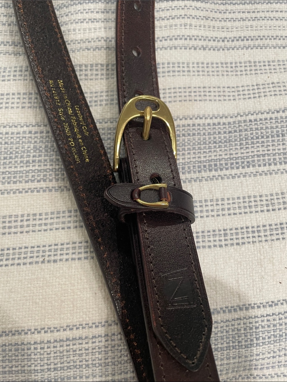 Women's Dark Brown Leather Belt with Gold Buckle